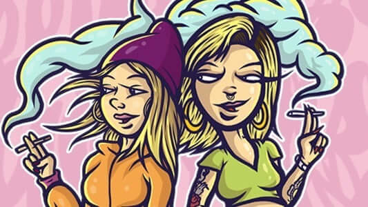 Girls Seeds, smoking a blung, CBD, THC cartoon