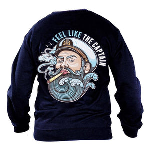 blue el capitan sweatshirt from back with wave beard
